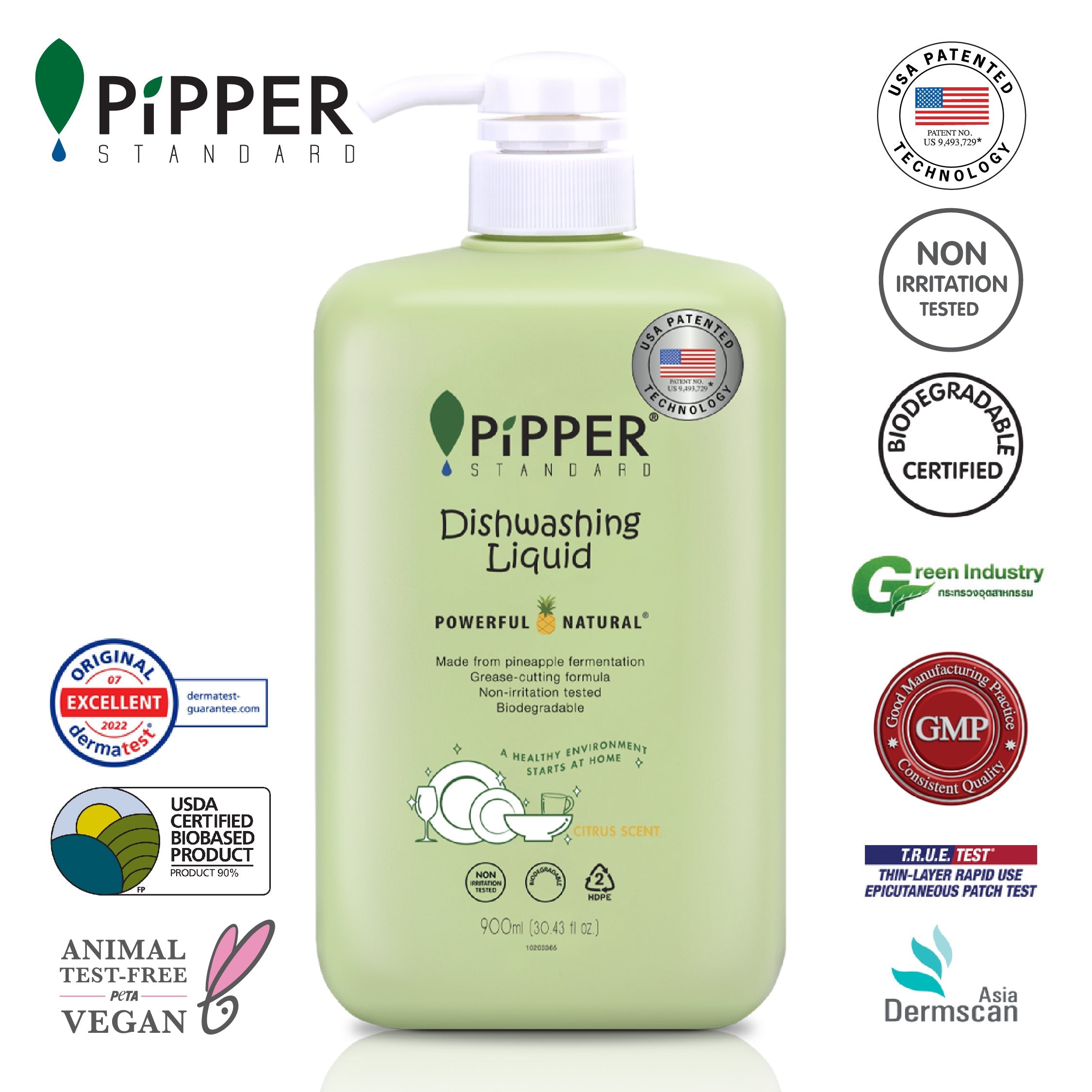 PiPPER Standard - 防敏感 天然菠蘿酵素洗潔精 900ml｜柑橘香
