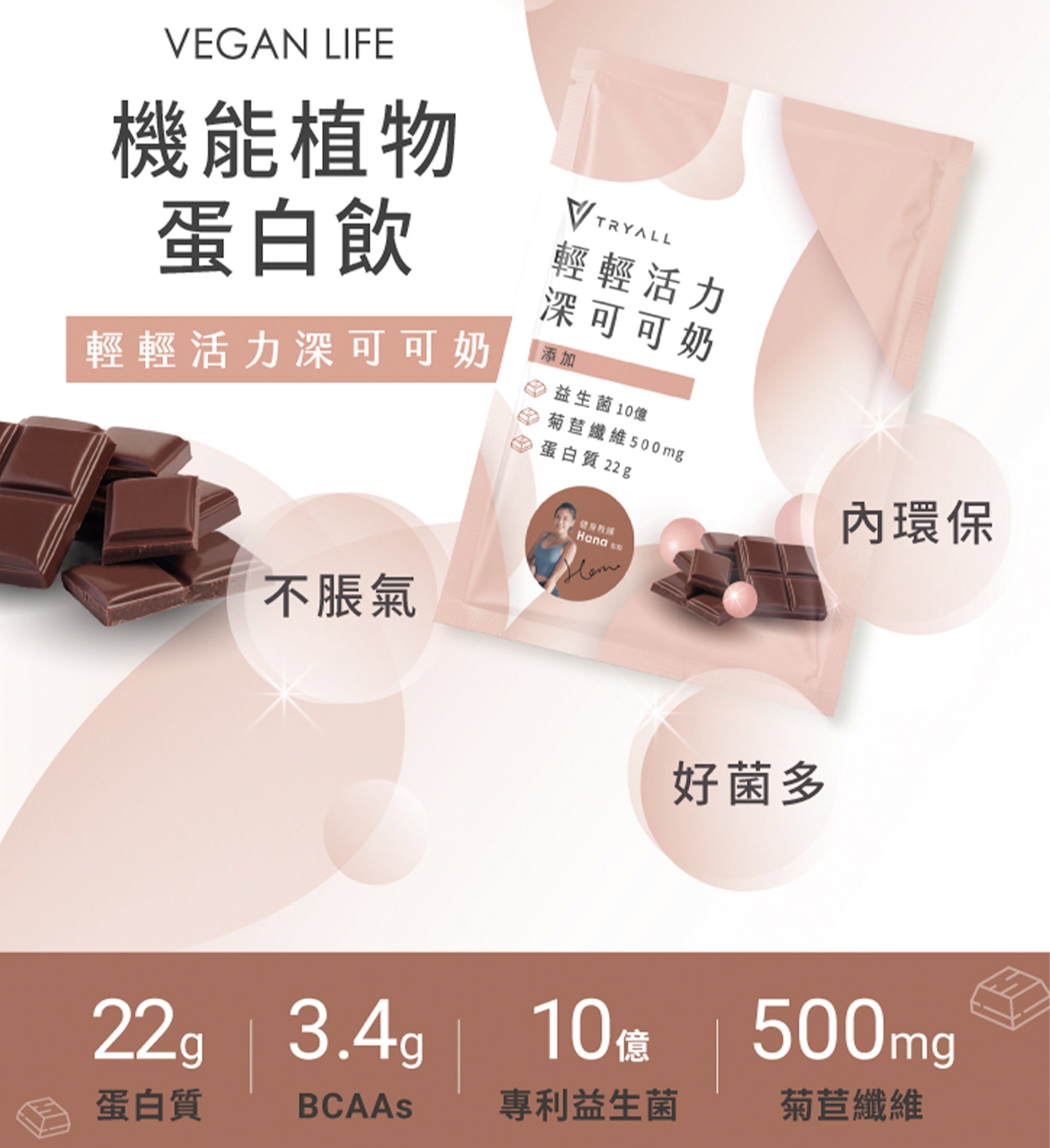 TRYALL -【10包裝】機能植物蛋白飲｜輕輕活力深可可奶｜30g/包