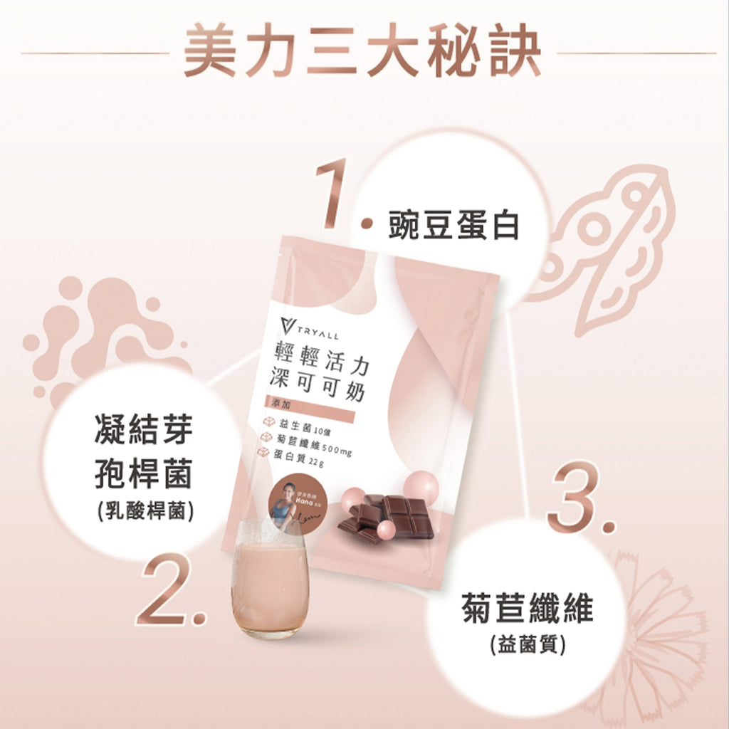 TRYALL -【10包裝】機能植物蛋白飲｜輕輕活力深可可奶｜30g/包
