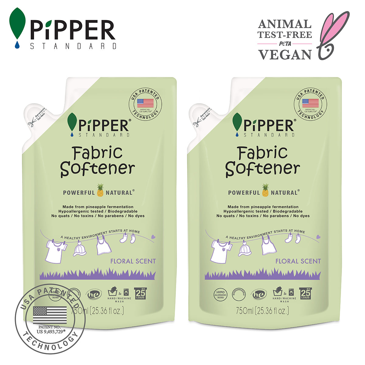 PiPPER Standard -【2包】衣物柔順劑補充裝 750ml｜花香