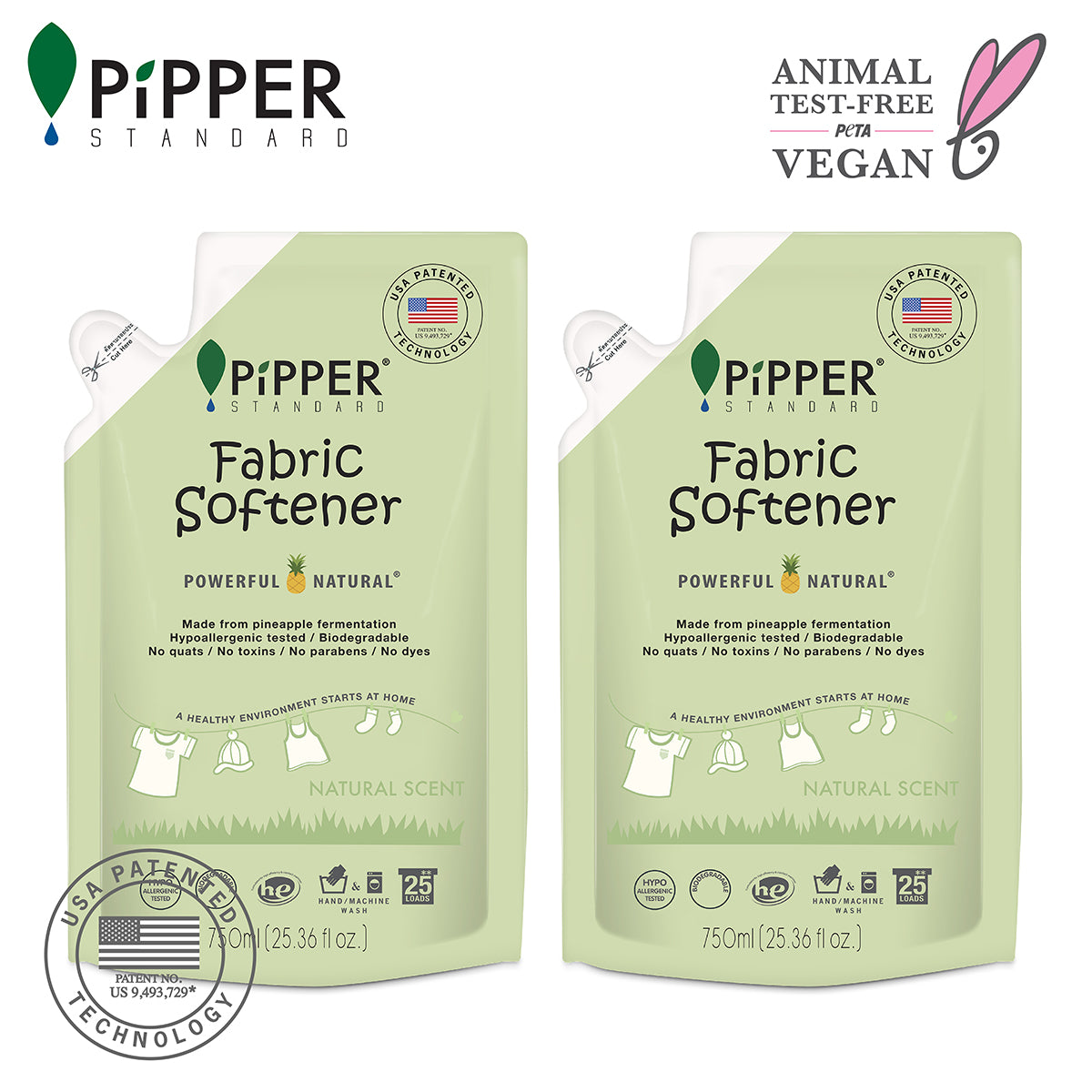 PiPPER Standard -【2包】衣物柔順劑補充裝 750ml｜天然香
