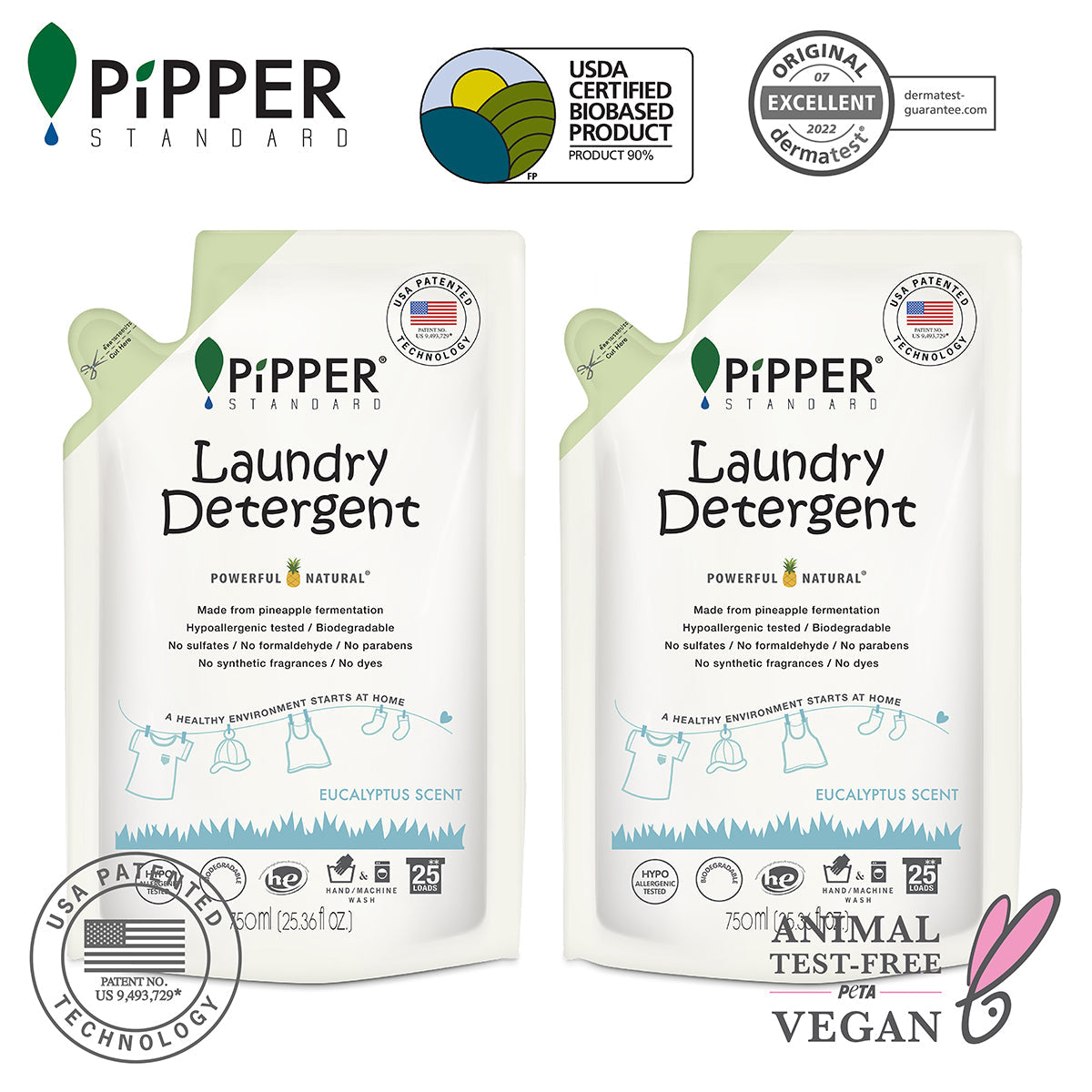 PiPPER Standard -【2包】天然洗衣液補充裝 750ml｜尤加利葉香