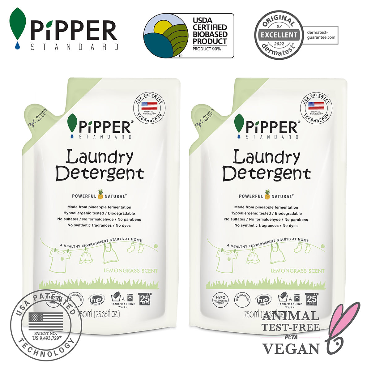 PiPPER Standard -【2包】天然洗衣液補充裝 750ml｜檸檬草香