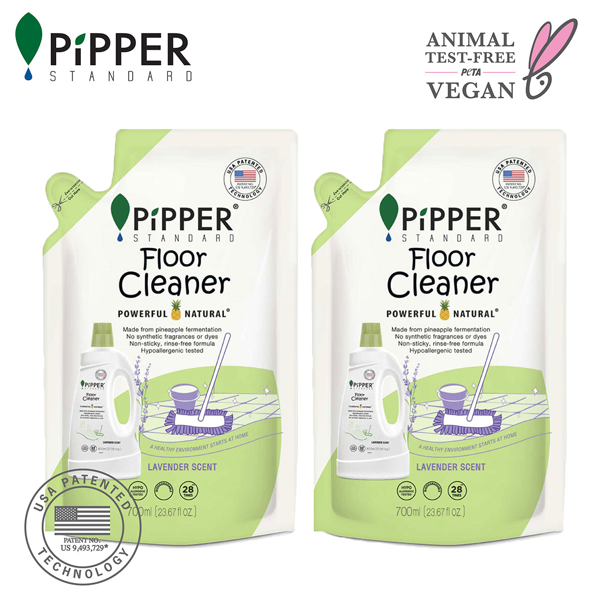 PiPPER Standard -【2包】天然菠蘿酵素地板清潔劑 700ml | 薰衣草香 寶寶與毛孩安全選擇